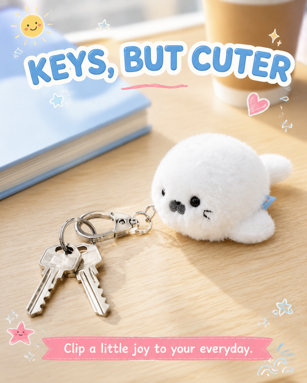 Miso white seal plush bag charm by OddJoy, alternate view 4